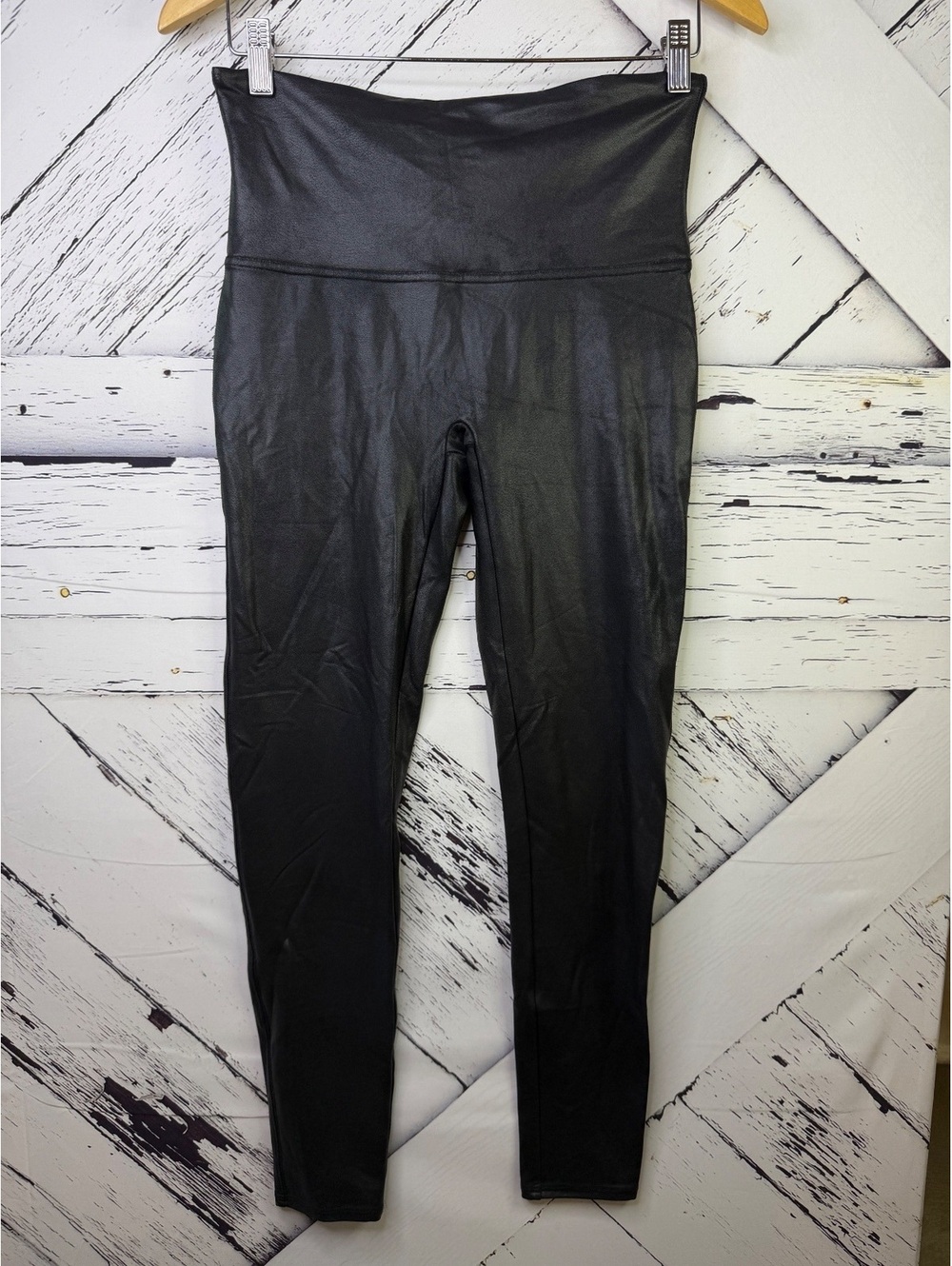 Spanx Classic Black Faux Leather High waisted Leggings Women XL NWOT